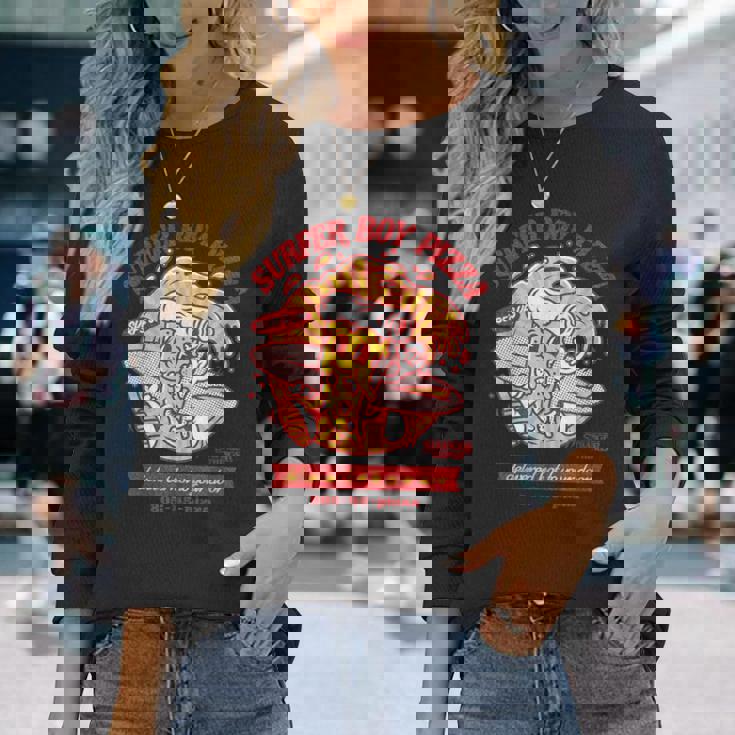 ストレンジャー・シングス サーファーボーイ ピザ広告 ホットデリバリー ヴィンテージ 長袖Tシャツ 彼女への贈り物