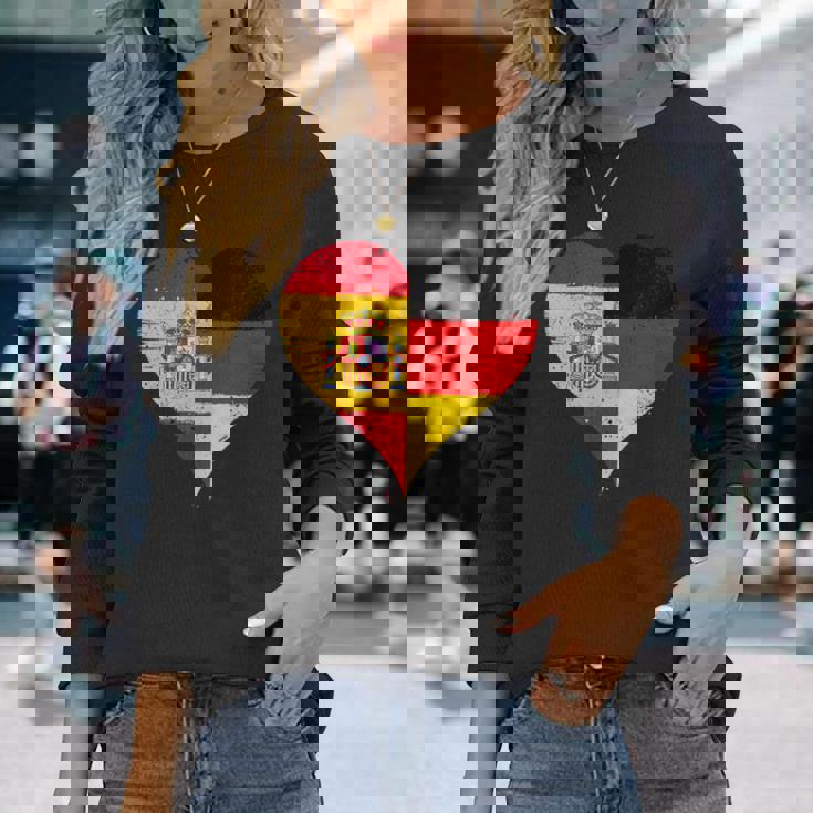 スペインとドイツのハーフaのかっこいい国旗 スペイン ドイツの国旗 Pain German Flag 長袖Tシャツ 彼女への贈り物