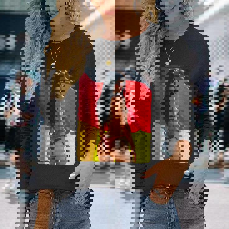 セクシーガールグラフィックtシャツ 「ビキニピンナップガール&ドイツ国旗」 長袖Tシャツ 彼女への贈り物