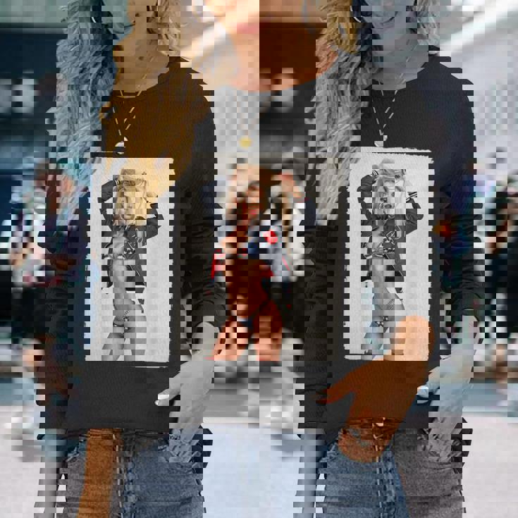 セクシーガールグラフィックtシャツ ブロンドボンシェルビキニピンナップガール 長袖Tシャツ 彼女への贈り物