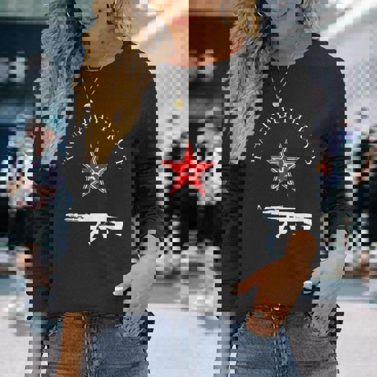 ソビエト・カラシニコフ Ak-47 ヴィンテージ ソ連 ロシア銃 レッドスター 長袖Tシャツ 彼女への贈り物