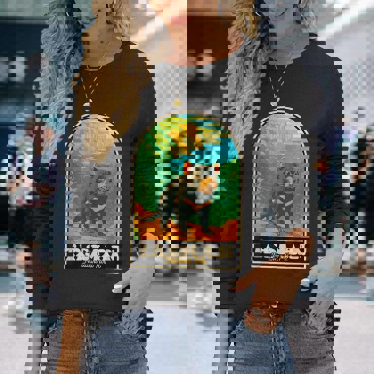 タスマン国立公園 ヴィンテージ タスマニアデビルアート 長袖Tシャツ 彼女への贈り物