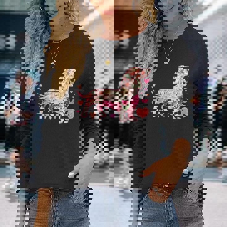 ダックスフントの解体新書 ミニチュアダックス 犬の飼い主 ダックス飼い おもしろ 愛犬家 犬 ダックスフント 長袖Tシャツ 彼女への贈り物