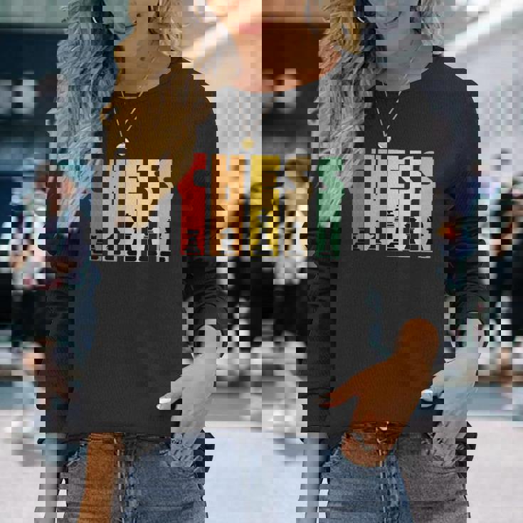 チェス レトロデザイン 戦略思考スポーツギフト 長袖Tシャツ 彼女への贈り物