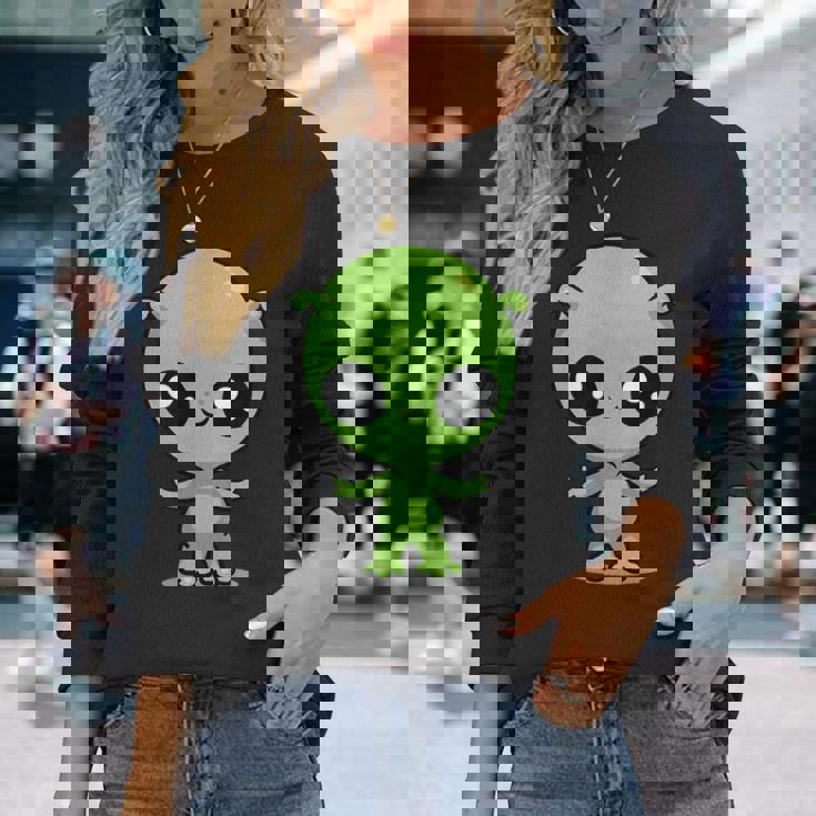 チビ カワイイ エイリアン Ufo 宇宙人 長袖Tシャツ 彼女への贈り物