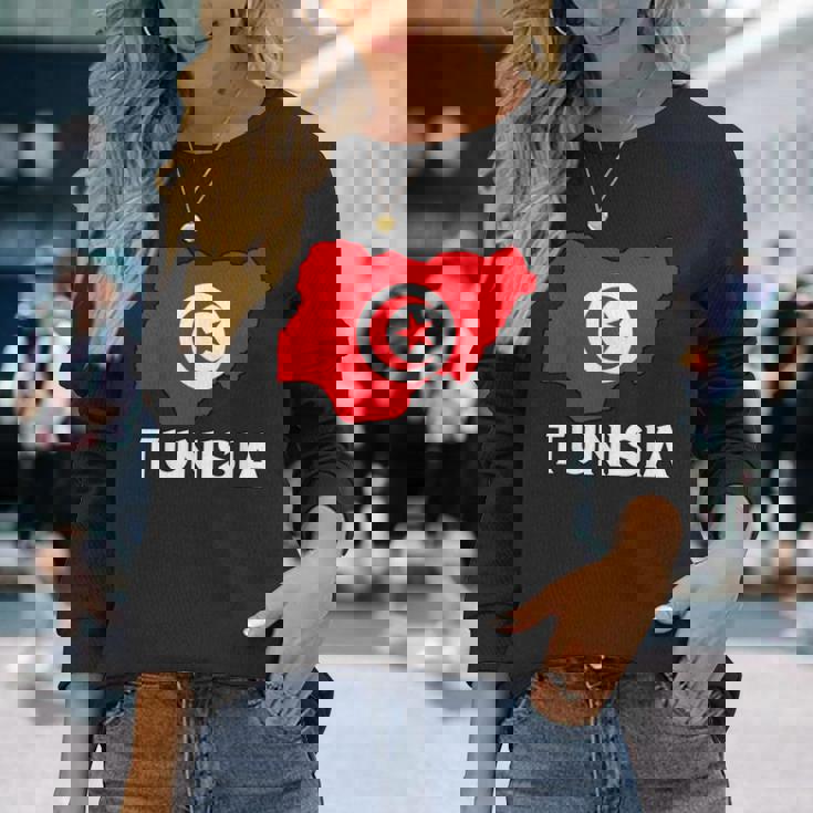 チュニジア国旗 地図 チュニジアのルーツ チュニジア プライド チュニジア 長袖Tシャツ 彼女への贈り物