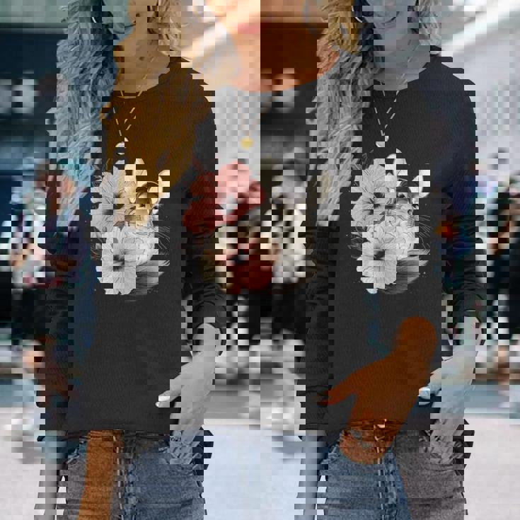 チンチラ ハイビスカス ブルーム ハーモニー フローラル チンチララバーズ 長袖Tシャツ 彼女への贈り物