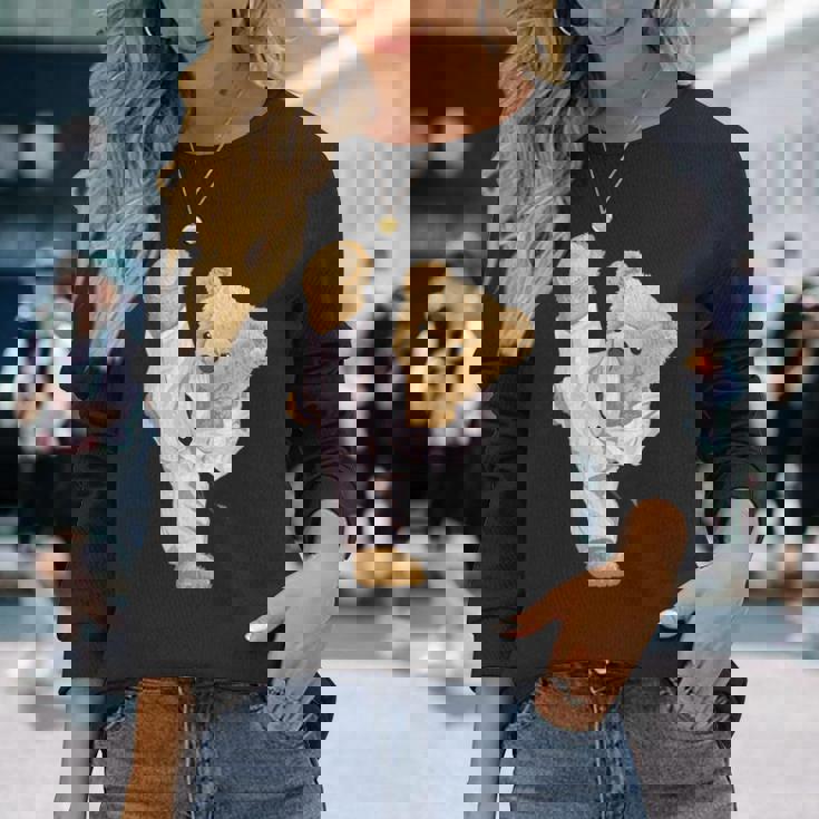 テディ空手ベア 長袖Tシャツ 彼女への贈り物