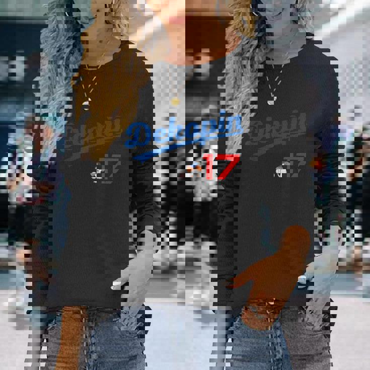 デコピン 大谷 Dekopin 愛犬 Decoy 二刀流 Decopin 野球 ユニホーム風 犬 かわいい 長袖Tシャツ 彼女への贈り物