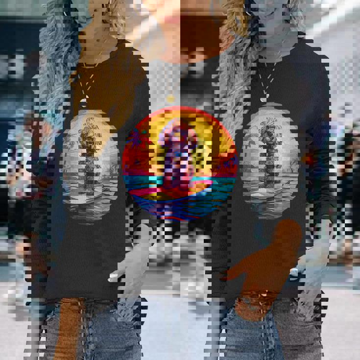 トイプードル サーフィン ファニー ドッグ ビーチ 長袖Tシャツ 彼女への贈り物