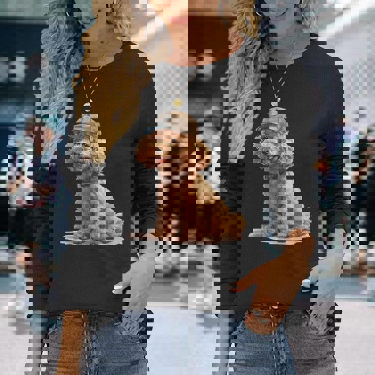 トイプードル 水彩 犬 野球帽 長袖Tシャツ 彼女への贈り物