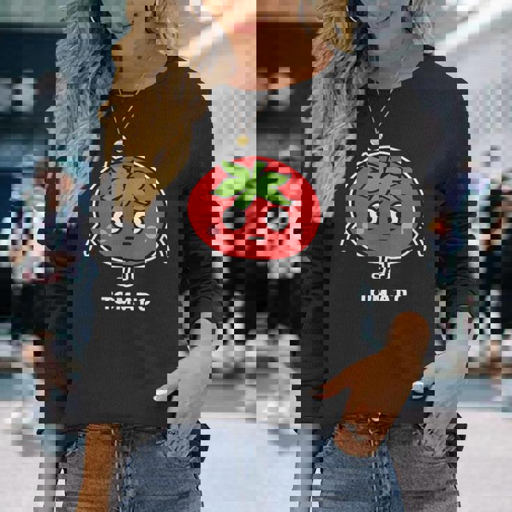 トマト 顔 イラスト かわいい おもしろ 面白い 簡単 シンプル ゆるい 野菜 長袖Tシャツ 彼女への贈り物