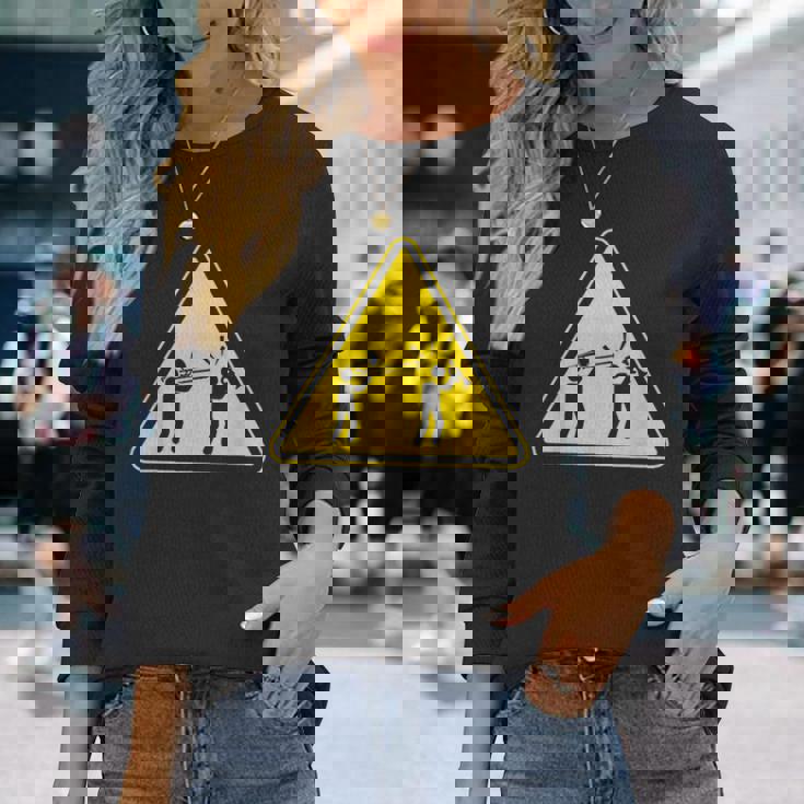 トランペット注意面白いトロンボーン奏者 長袖Tシャツ 彼女への贈り物