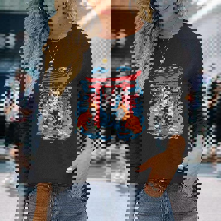 トリゲイツ 伏見稲荷 京都 和風 きつねマスク 長袖Tシャツ 彼女への贈り物