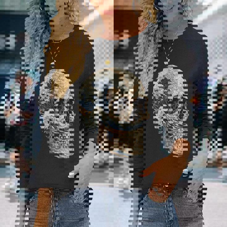 ドクロ 波 日本美術 海 長袖Tシャツ 彼女への贈り物