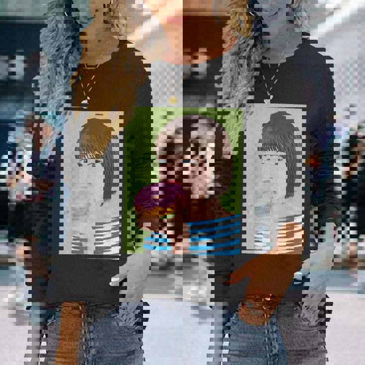 ドーナツショップ ポップアート ポートレート ロジックロックスター キュート ドーナツ ガールフレンド ドーナツ 長袖Tシャツ 彼女への贈り物