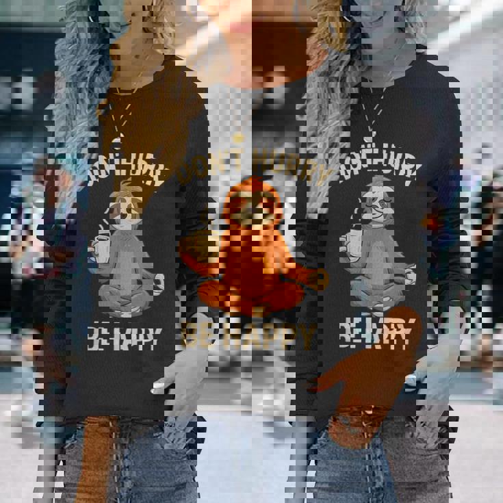 ナマケモノ コーヒー 瞑想 グラフィック 面白い 長袖Tシャツ 彼女への贈り物