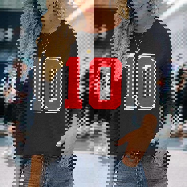 ナンバー10 スポーツジャージ 誕生日 年齢 ラッキーナンバー レッド ホワイト 長袖Tシャツ 彼女への贈り物