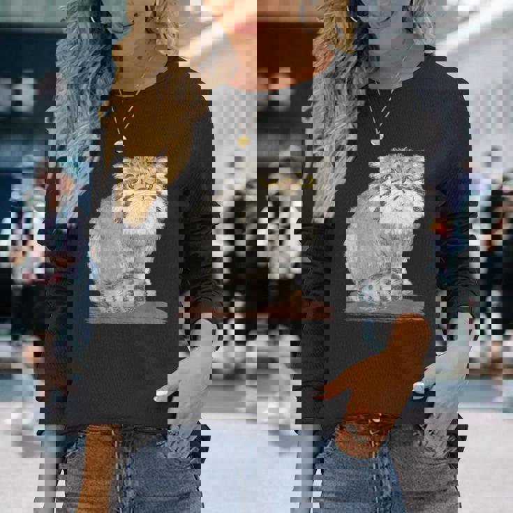 ネコ マヌルネコ 子猫 野生動物 長袖Tシャツ 彼女への贈り物