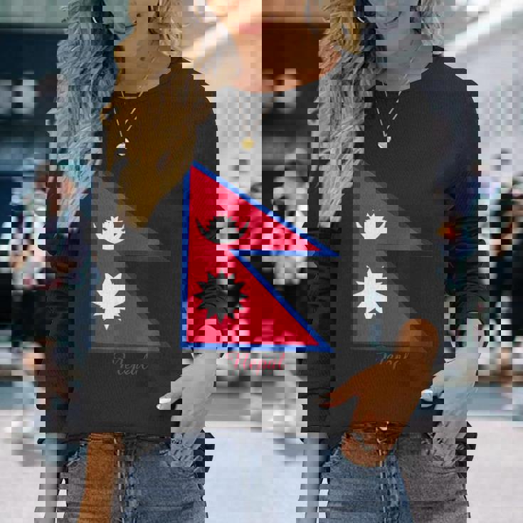 ネパールのネパール国旗のお土産。 長袖Tシャツ 彼女への贈り物