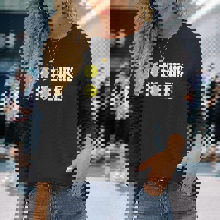 ノーテニスノーライフ テニス好き アウトドア好き ソフトテニス好き クール テニスサークル ソフトテニス 長袖Tシャツ 彼女への贈り物