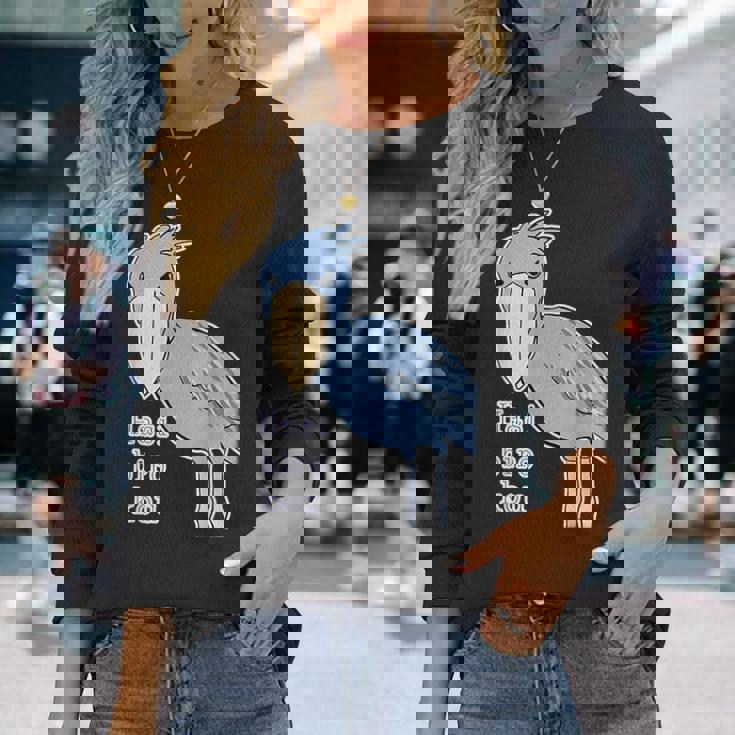 ハシビロコウさん『ビッグ プリント』青い鳥【どうぶつフレンズ】ゆるくて かわいい 動物園の生き物 イラスト 長袖Tシャツ 彼女への贈り物