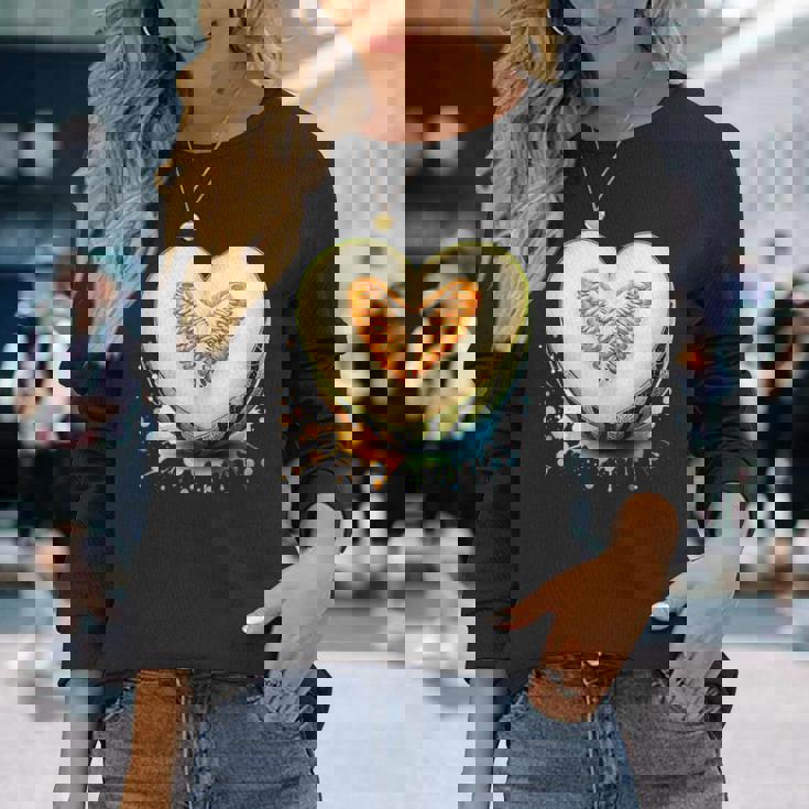 ハニーデューメロン ハート型 サマーフルーツ 長袖Tシャツ 彼女への贈り物