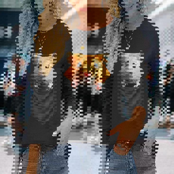 ハムスター 面白いtシャツ 胸ポケット かわいい メンズ 子供 おもしろ 服 雑貨 グッズ ネタ ゆるキャラ 長袖Tシャツ 彼女への贈り物