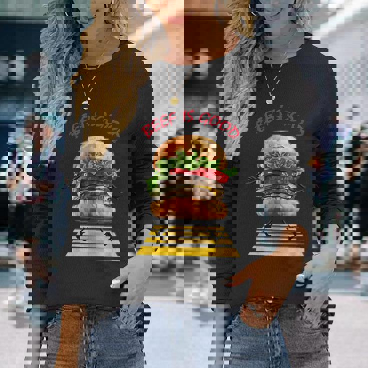 ハンバーガー 横断歩道 長袖Tシャツ 彼女への贈り物