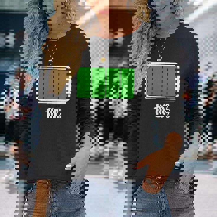 バッテリー100シャツ バッテリーハートフル充電バッテリーフル。 長袖Tシャツ 彼女への贈り物