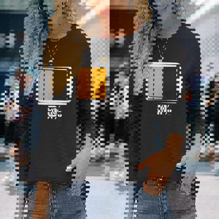 バッテリーハーフ残量50 バッテリーデッドtシャツ バッテリー残量が少ない 長袖Tシャツ 彼女への贈り物