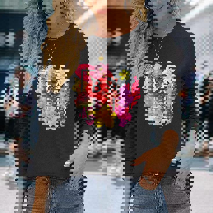 バリの花 ワードアート バリ島インドネシア土産 長袖Tシャツ 彼女への贈り物