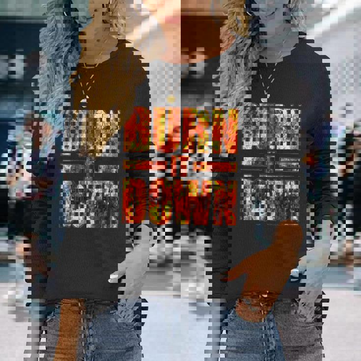 バーン・イット・ダウン・ファイヤー・フレイムズ 長袖Tシャツ 彼女への贈り物