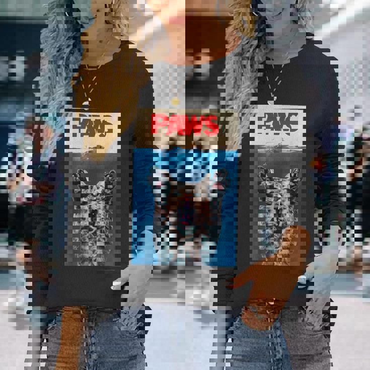 パウス おもしろ猫 パロディ 猫 恋人 ギフト 子猫 サメ ネズミ 鳴き声 長袖Tシャツ 彼女への贈り物