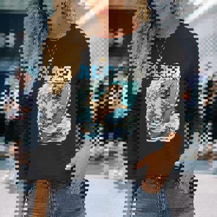 パグサーフィン アロハ サーフボード&ウェーブ 長袖Tシャツ 彼女への贈り物