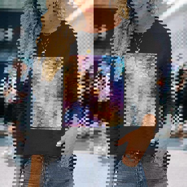 パステルインクのイラストにマルチカラー春の花。 長袖Tシャツ 彼女への贈り物