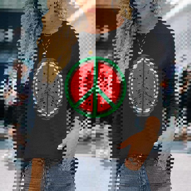 パレスチナシャツ スイカ ピースサイン パレスチナ国旗 長袖Tシャツ 彼女への贈り物