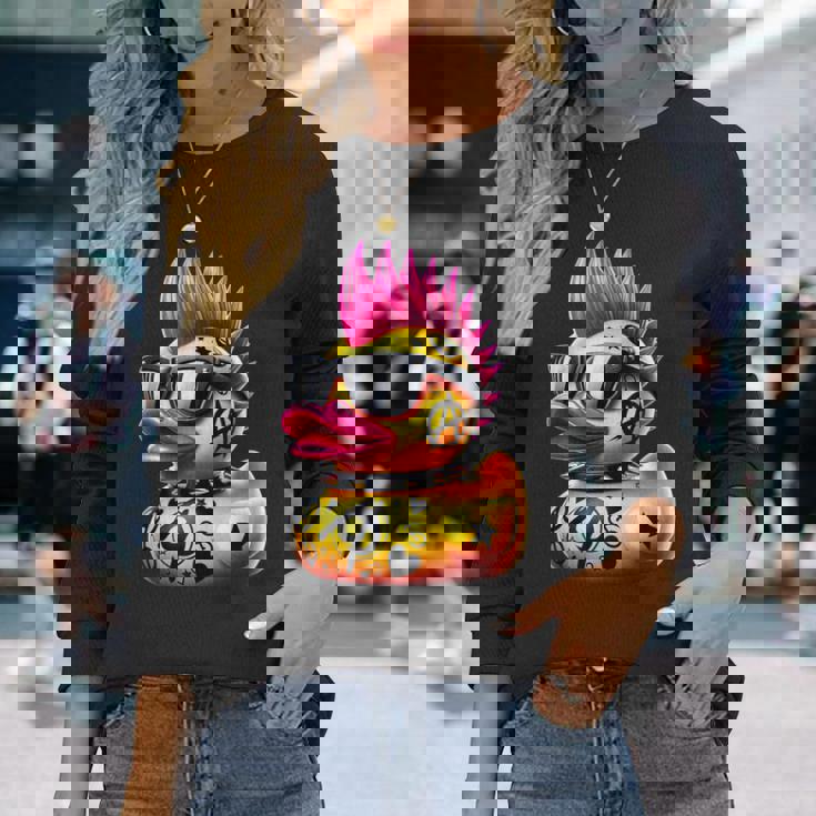 パンク アヒル アヒルの子 パンクロック 面白い 動物好き 長袖Tシャツ 彼女への贈り物