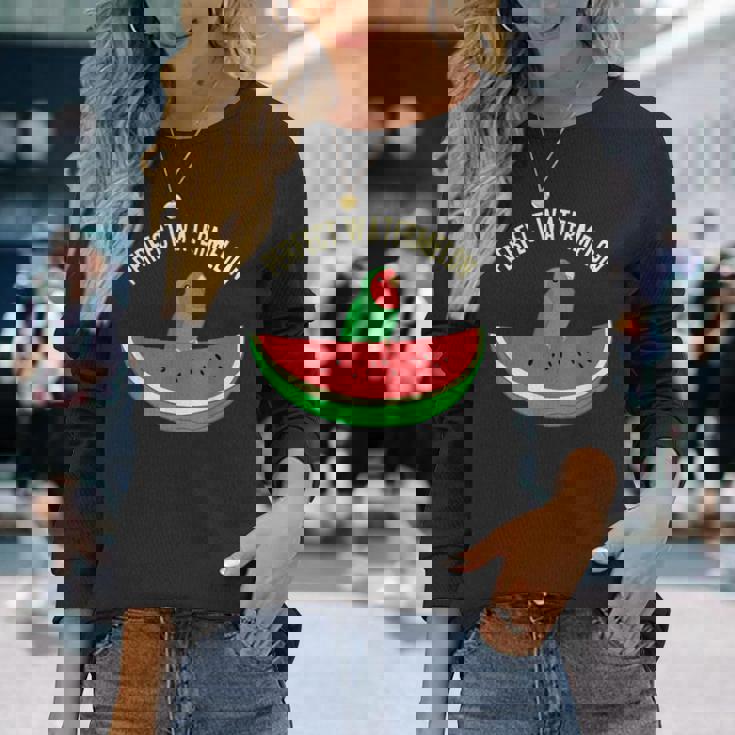 パーフェクトスイカラブバード、バーブミーム、グリーンオウムフルーツ 長袖Tシャツ 彼女への贈り物