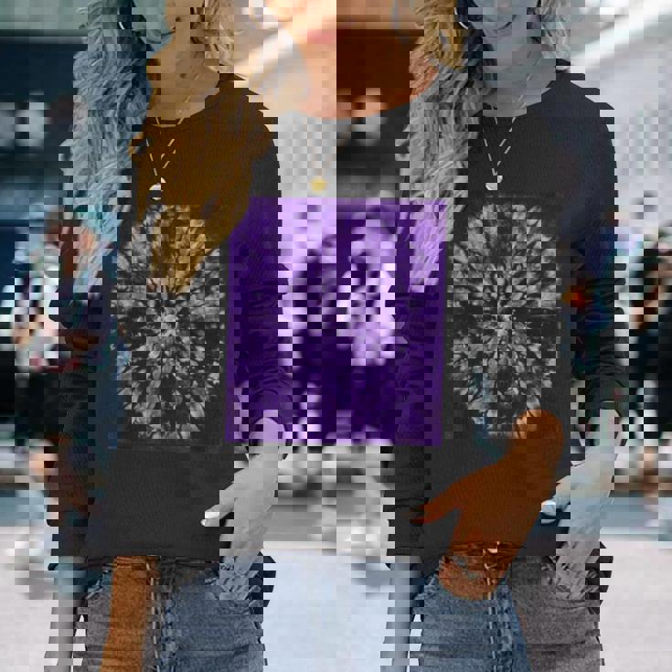 パープルバティックタイダイ ボヘミアンパターン 長袖Tシャツ 彼女への贈り物