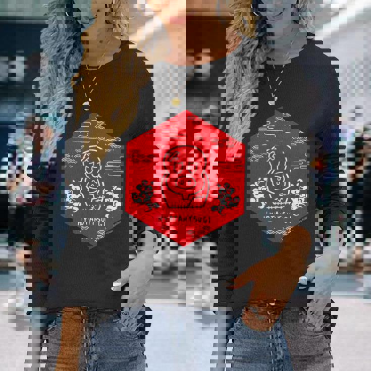 ヒョウタンツギ 和柄ヘキサゴン Ctezuka Productions 長袖Tシャツ 彼女への贈り物