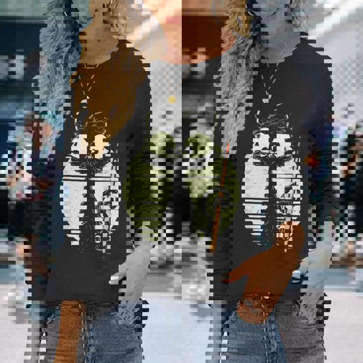 ビリヤード プール スヌーカー ビリヤードを持つ猫 かわいい子猫 長袖Tシャツ 彼女への贈り物