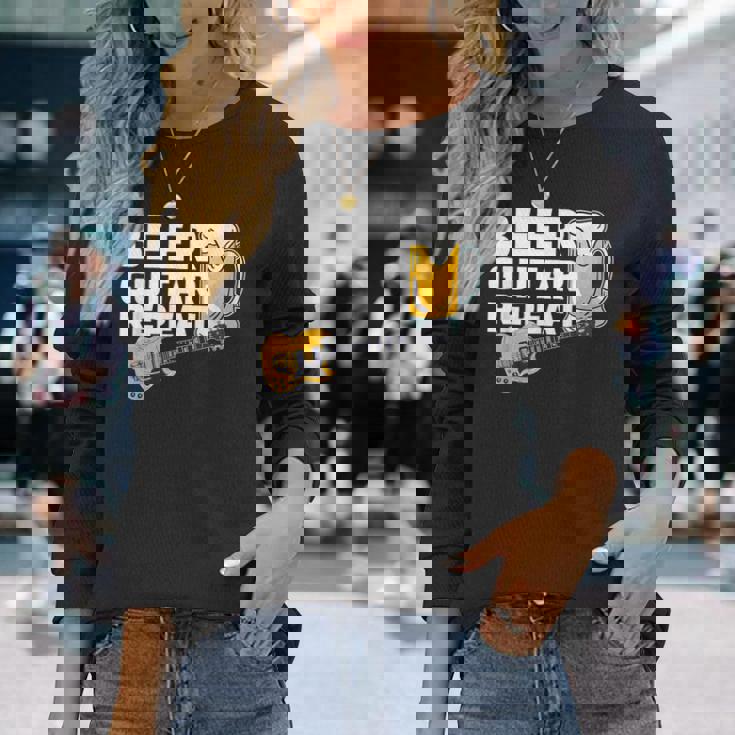 ビール ギター リピート ギター ベース ロックンロール ギタリスト向け 長袖Tシャツ 彼女への贈り物