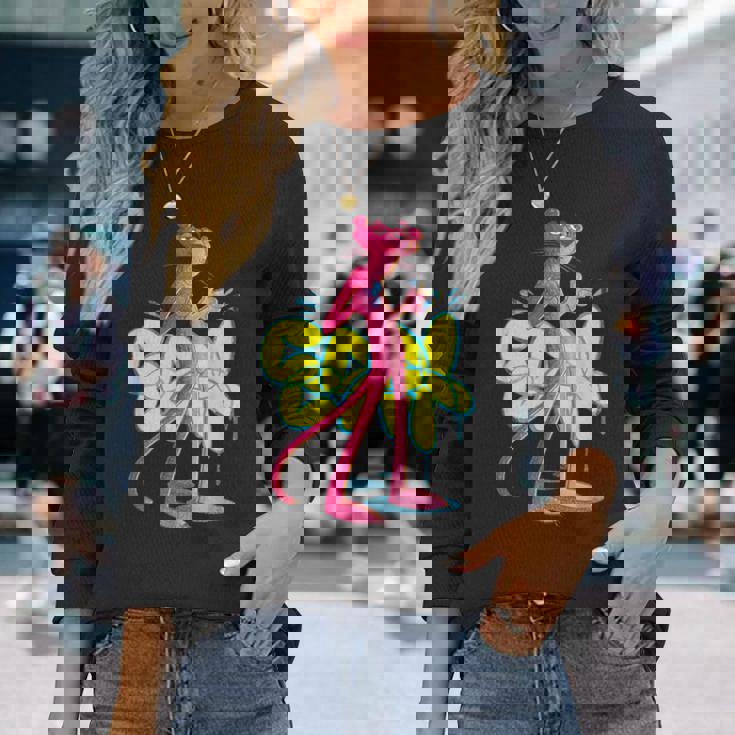 ピンクパンサー クールな猫 グラフィティ チョークアート 長袖Tシャツ 彼女への贈り物