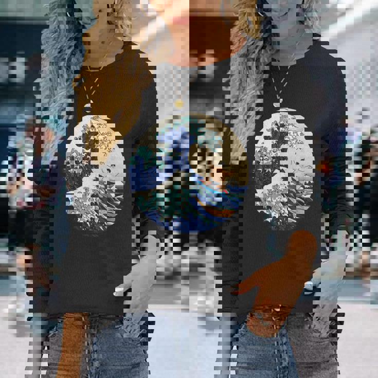 ファンシー 神奈川 大波 相撲 サーフィン パロディ 長袖Tシャツ 彼女への贈り物