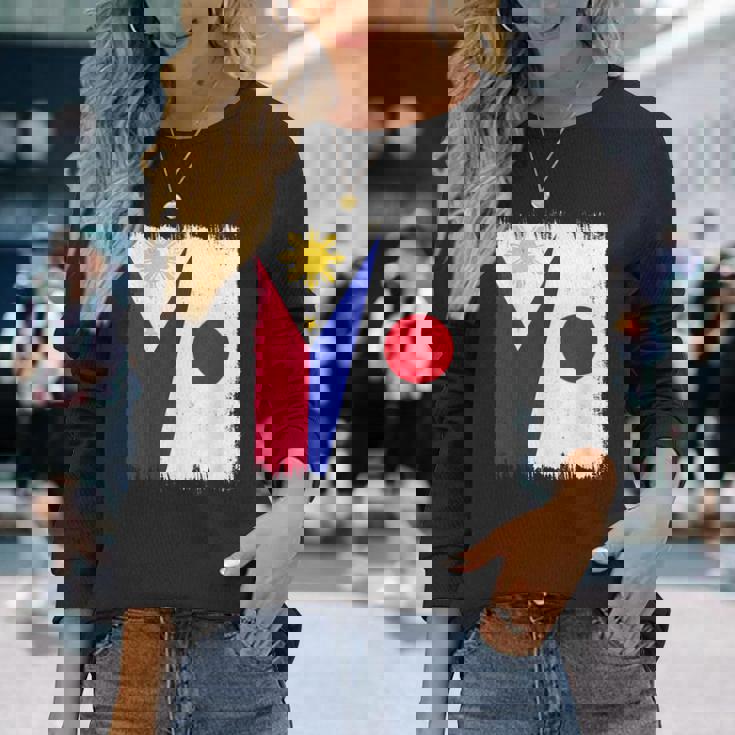 フィリピン 日本 ハーフフラッグ ウェア フィリピン ジャパニーズルーツ 長袖Tシャツ 彼女への贈り物