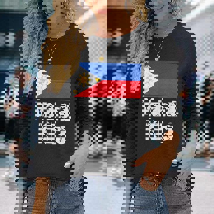 フィリピン国旗 Mahal Kita I Love You タガログ語 ピノイ フィリピン語 長袖Tシャツ 彼女への贈り物