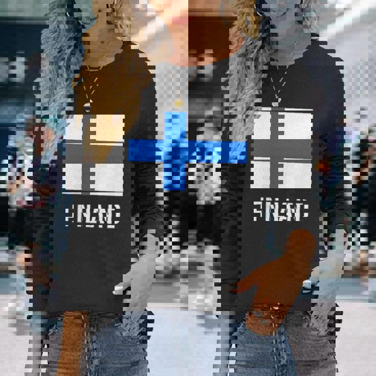 フィンランドの国旗 長袖Tシャツ 彼女への贈り物