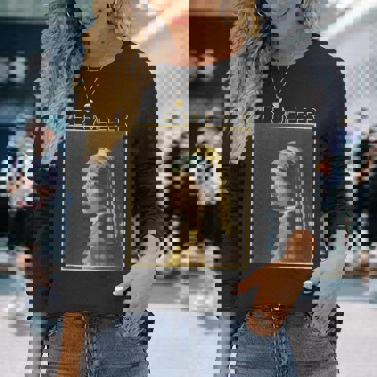 フェルメール 真珠の耳飾りの少女 面白いtシャツ 絵画 アート メンズ 面白い 服 美術 グッズ 油彩画 長袖Tシャツ 彼女への贈り物