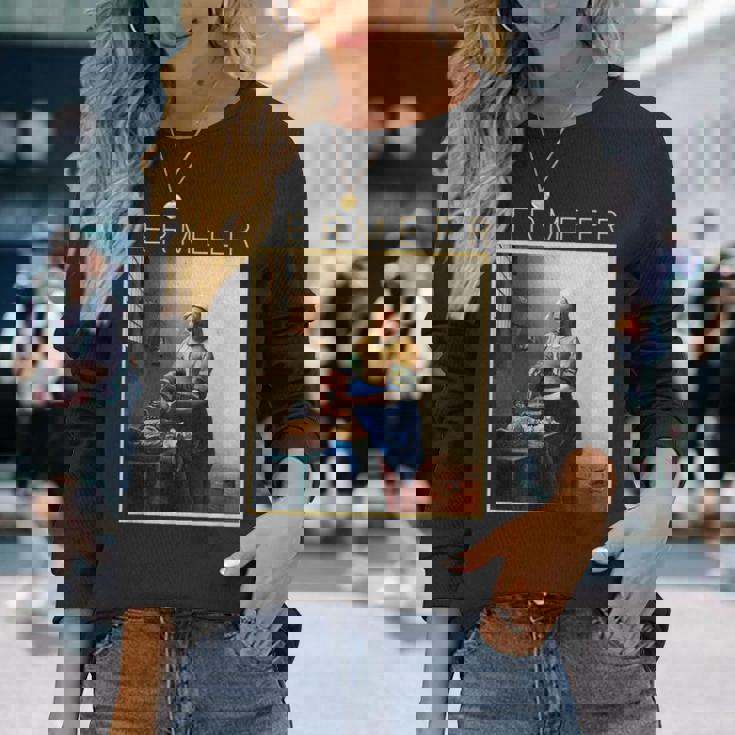 フェルメール 面白いtシャツ アート 牛乳を注ぐ女 絵画 メンズ レディース 面白い 服 美術 油彩画 長袖Tシャツ 彼女への贈り物